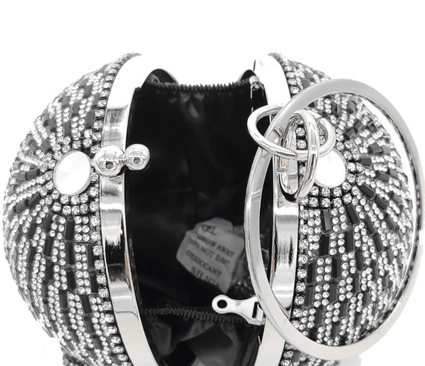 Interior of the small evening bag with space for essentials like a phone and keys